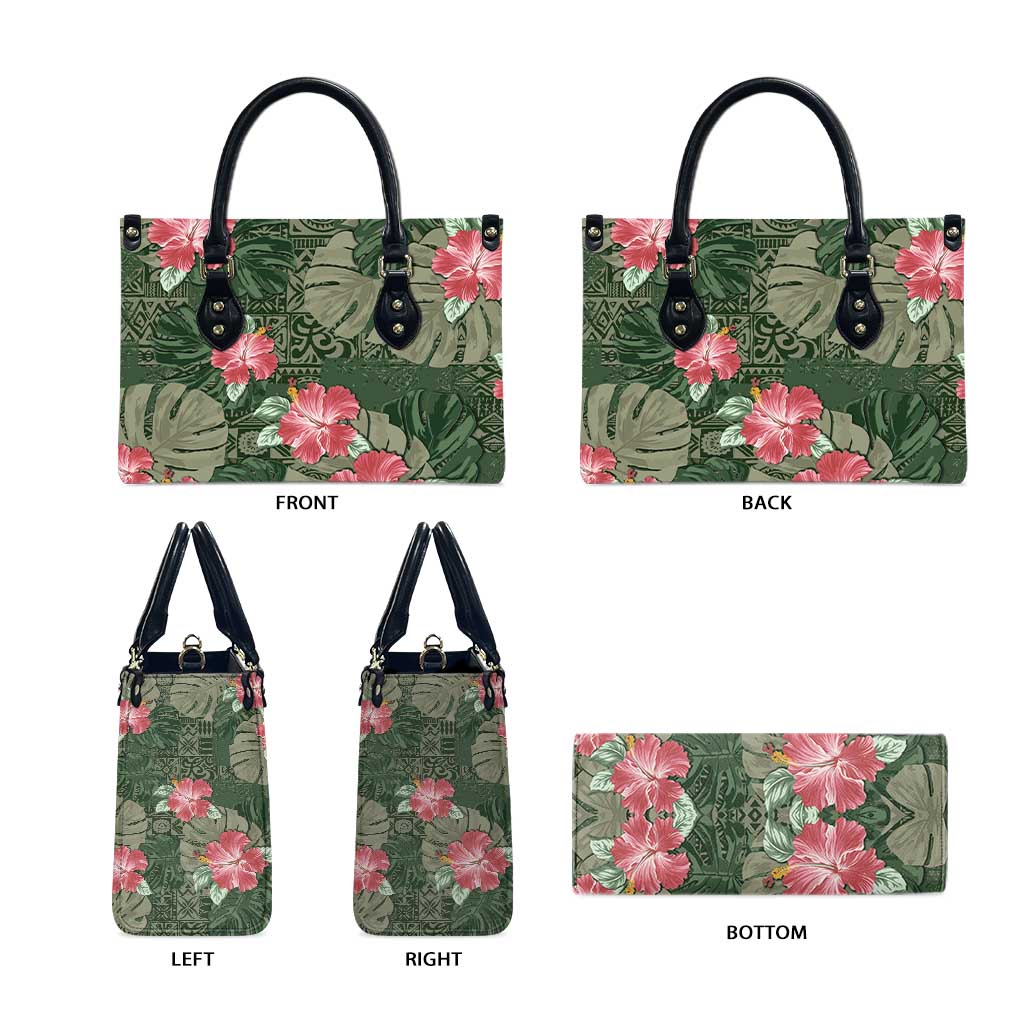 Hawaii Leather Bag Green Polynesian Monstera Patterns - Polynesian Pride