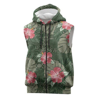 Hawaii Sleeveless Zip Hoodie Green Polynesian Monstera Patterns DT05 Green - Polynesian Pride