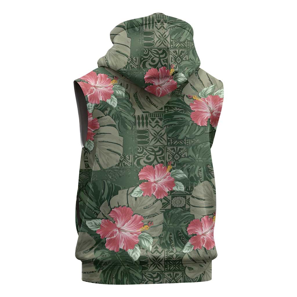 Hawaii Sleeveless Zip Hoodie Green Polynesian Monstera Patterns DT05 - Polynesian Pride
