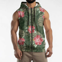 Hawaii Sleeveless Zip Hoodie Green Polynesian Monstera Patterns DT05 - Polynesian Pride