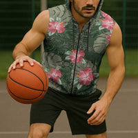 Hawaii Sleeveless Zip Hoodie Green Polynesian Monstera Patterns DT05 - Polynesian Pride