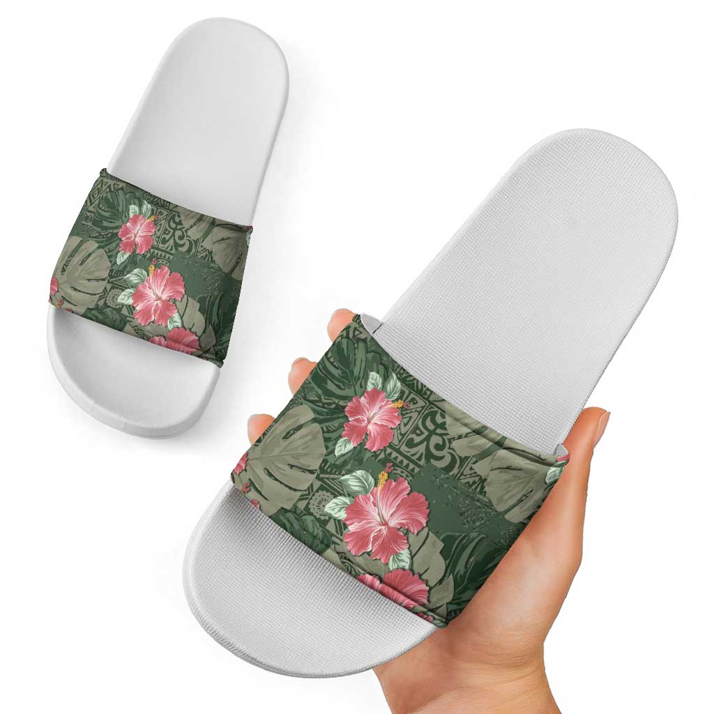 Hawaii Slide Sandals Green Polynesian Monstera Patterns - Polynesian Pride