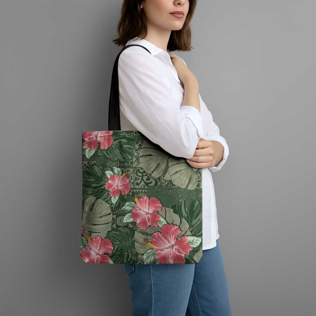 Hawaii Tote Bag Green Polynesian Monstera Patterns - Polynesian Pride