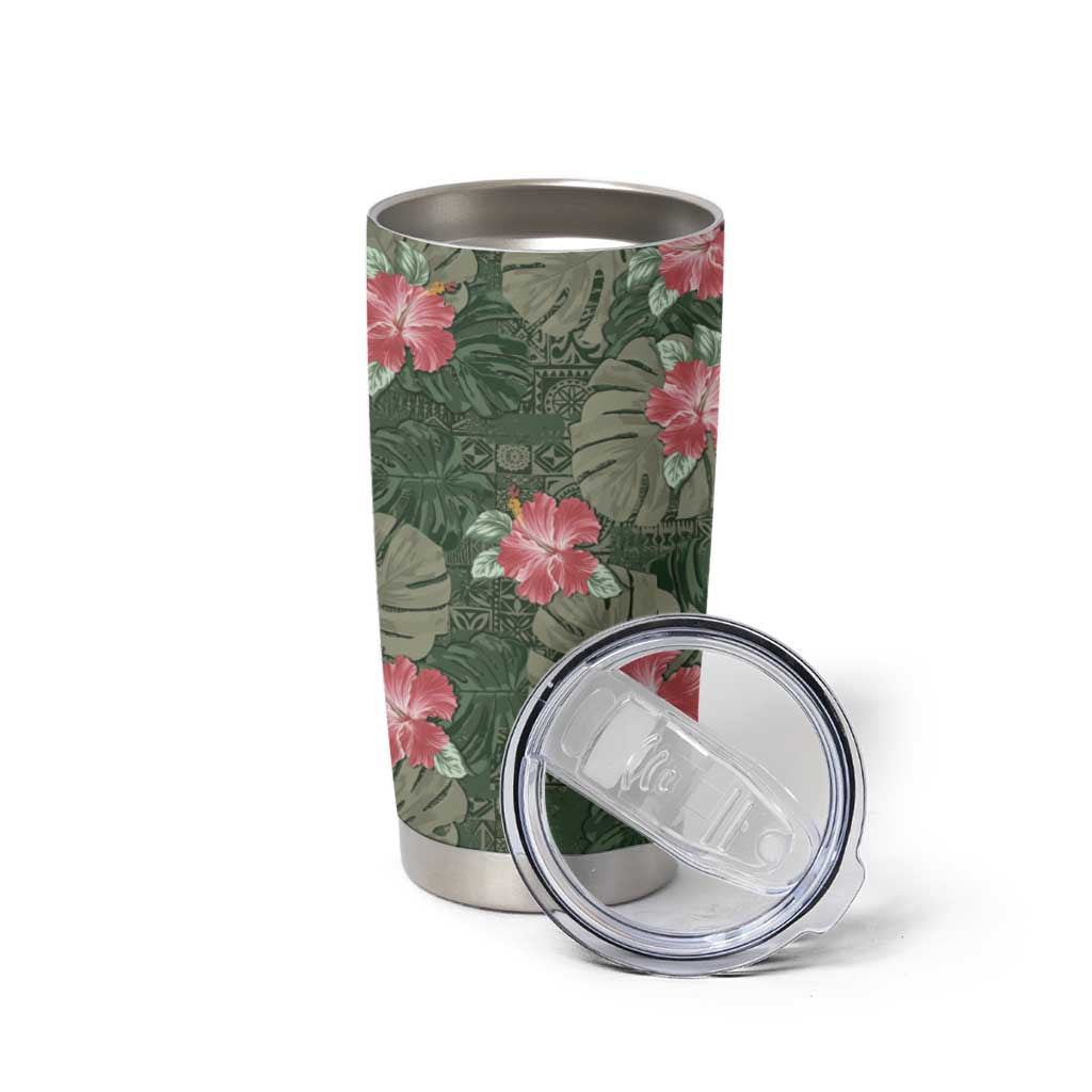 Hawaii Tumbler Cup Green Polynesian Monstera Patterns - Polynesian Pride