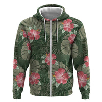 Hawaii Zip Hoodie Green Polynesian Monstera Patterns DT05 Zip Hoodie Green - Polynesian Pride