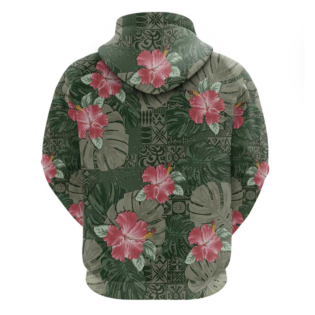 Hawaii Zip Hoodie Green Polynesian Monstera Patterns DT05 - Polynesian Pride