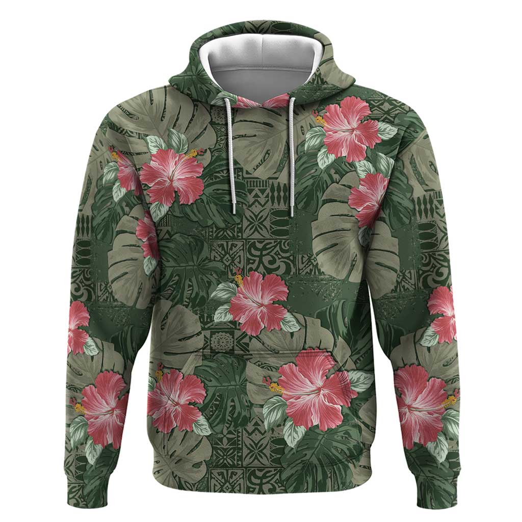 Hawaii Zip Hoodie Green Polynesian Monstera Patterns DT05 Pullover Hoodie Green - Polynesian Pride