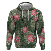 Hawaii Zip Hoodie Green Polynesian Monstera Patterns DT05 Pullover Hoodie Green - Polynesian Pride