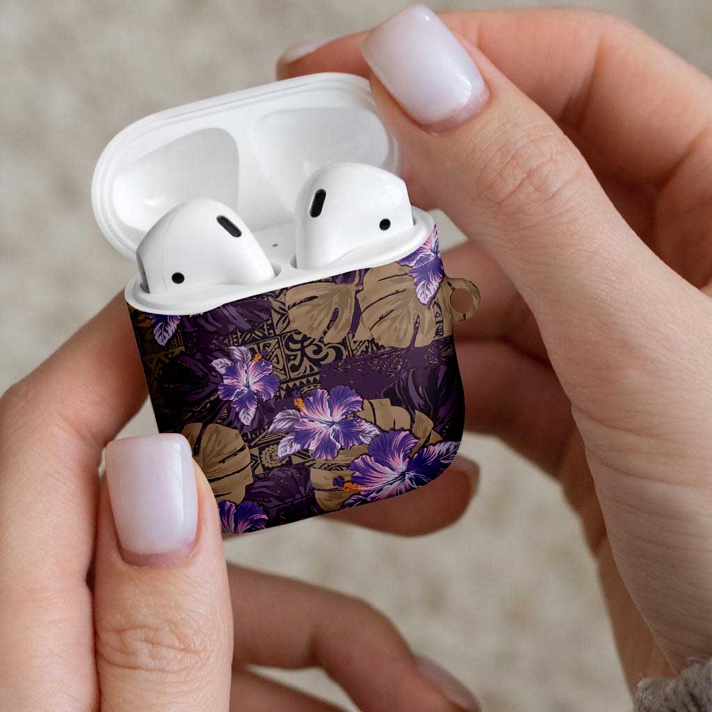 Hawaii AirPods Case Purple Polynesian Monstera Patterns - Polynesian Pride