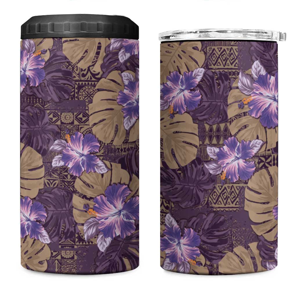 Hawaii 4 in 1 Can Cooler Tumbler Purple Polynesian Monstera Patterns DT05 One Size: 16 oz Purple - Polynesian Pride