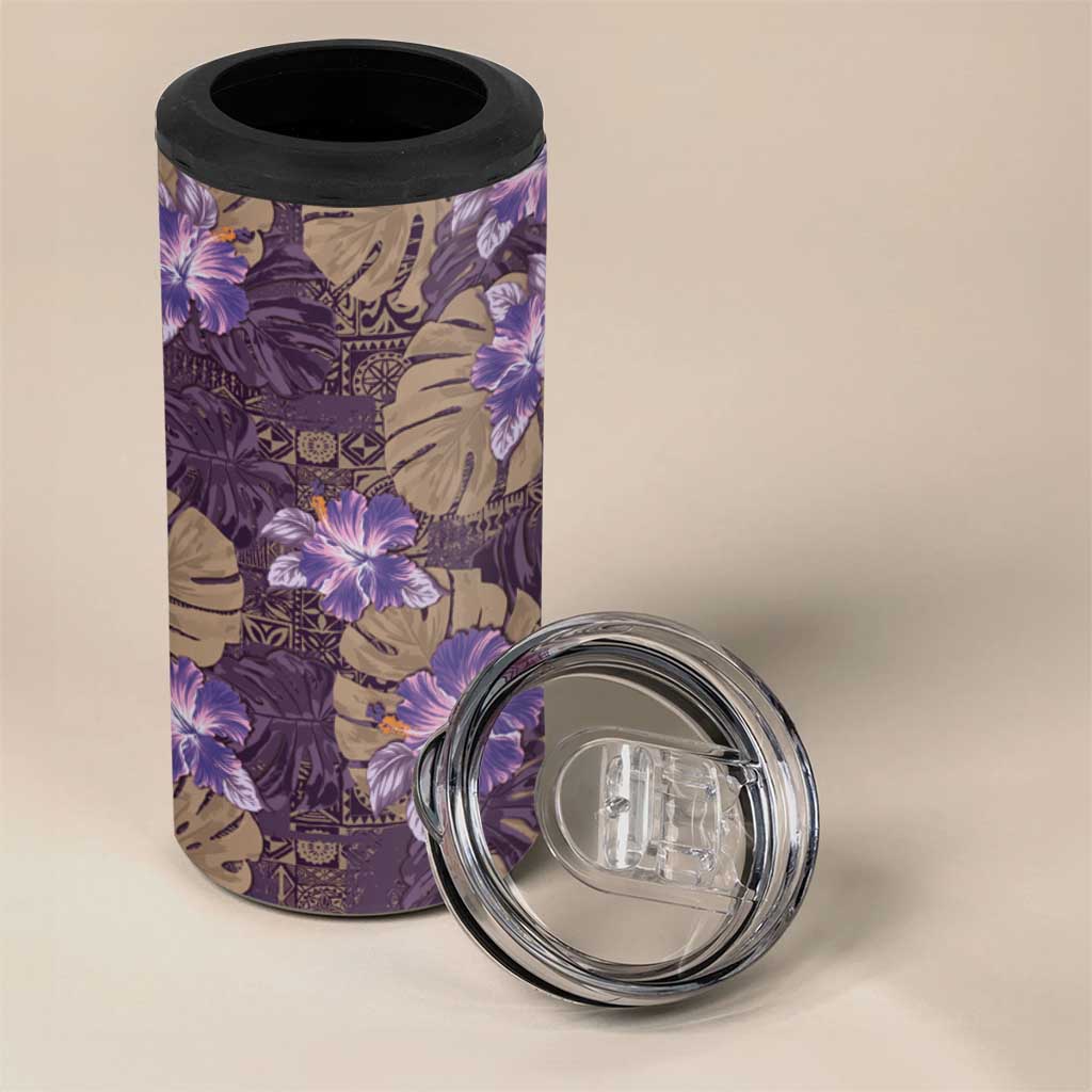 Hawaii 4 in 1 Can Cooler Tumbler Purple Polynesian Monstera Patterns DT05 - Polynesian Pride
