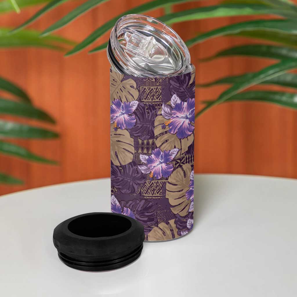 Hawaii 4 in 1 Can Cooler Tumbler Purple Polynesian Monstera Patterns DT05 - Polynesian Pride