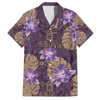 Hawaii Family Matching Long Sleeve Bodycon Dress and Hawaiian Shirt Purple Polynesian Monstera Patterns DT05 Dad's Shirt - Short Sleeve Purple - Polynesian Pride