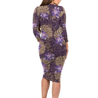 Hawaii Family Matching Long Sleeve Bodycon Dress and Hawaiian Shirt Purple Polynesian Monstera Patterns DT05 - Polynesian Pride