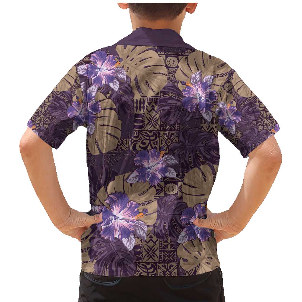 Hawaii Family Matching Mermaid Dress and Hawaiian Shirt Purple Polynesian Monstera Patterns DT05 - Polynesian Pride