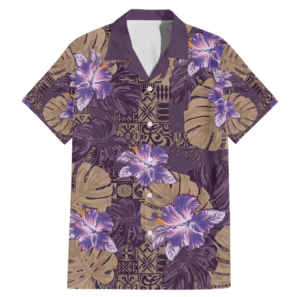 Hawaii Family Matching Mermaid Dress and Hawaiian Shirt Purple Polynesian Monstera Patterns DT05 Dad's Shirt - Short Sleeve Purple - Polynesian Pride