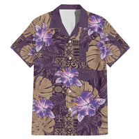 Hawaii Family Matching Mermaid Dress and Hawaiian Shirt Purple Polynesian Monstera Patterns DT05 Dad's Shirt - Short Sleeve Purple - Polynesian Pride