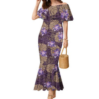 Hawaii Family Matching Mermaid Dress and Hawaiian Shirt Purple Polynesian Monstera Patterns DT05 Mom's Dress Purple - Polynesian Pride