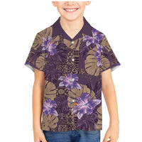 Hawaii Family Matching Mermaid Dress and Hawaiian Shirt Purple Polynesian Monstera Patterns DT05 Son's Shirt Purple - Polynesian Pride
