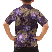 Hawaii Family Matching Off The Shoulder Long Sleeve Dress and Hawaiian Shirt Purple Polynesian Monstera Patterns DT05 - Polynesian Pride