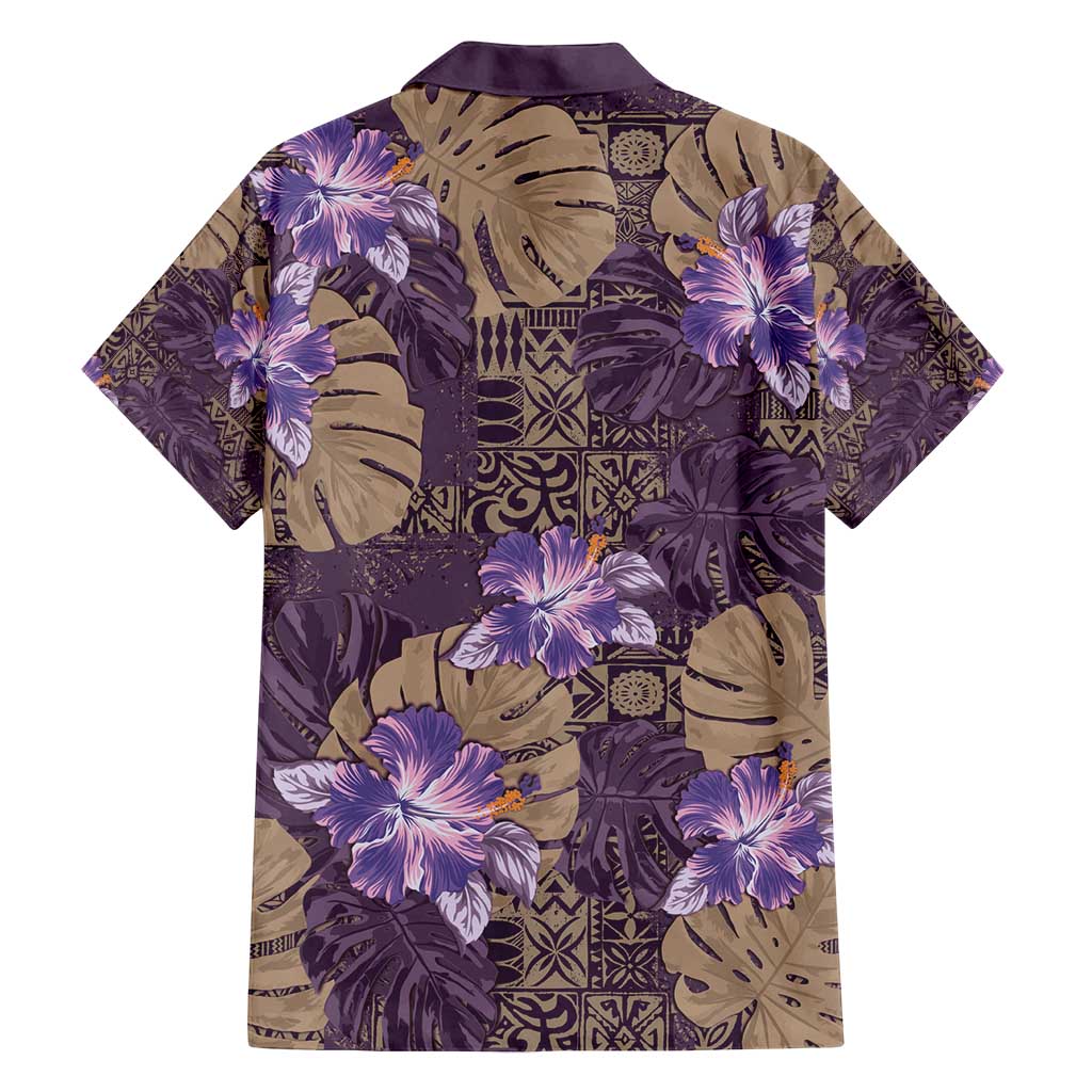 Hawaii Family Matching Off Shoulder Short Dress and Hawaiian Shirt Purple Polynesian Monstera Patterns DT05 - Polynesian Pride
