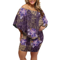 Hawaii Family Matching Off Shoulder Short Dress and Hawaiian Shirt Purple Polynesian Monstera Patterns DT05 Mom's Dress Purple - Polynesian Pride