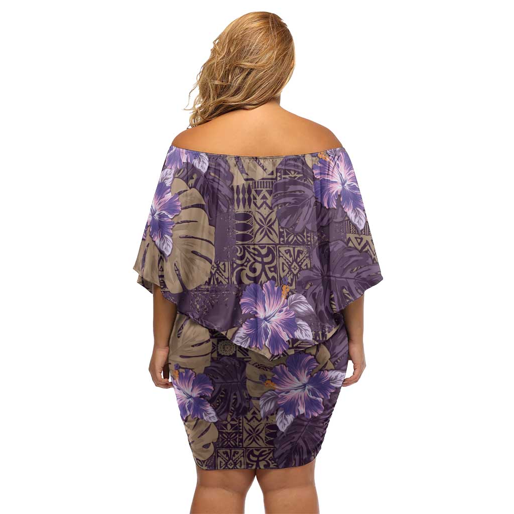 Hawaii Family Matching Off Shoulder Short Dress and Hawaiian Shirt Purple Polynesian Monstera Patterns DT05 - Polynesian Pride