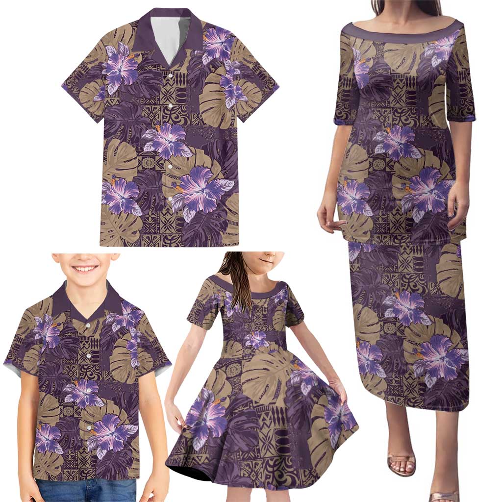 Hawaii Family Matching Puletasi and Hawaiian Shirt Purple Polynesian Monstera Patterns DT05 - Polynesian Pride
