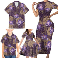 Hawaii Family Matching Short Sleeve Bodycon Dress and Hawaiian Shirt Purple Polynesian Monstera Patterns DT05 - Polynesian Pride