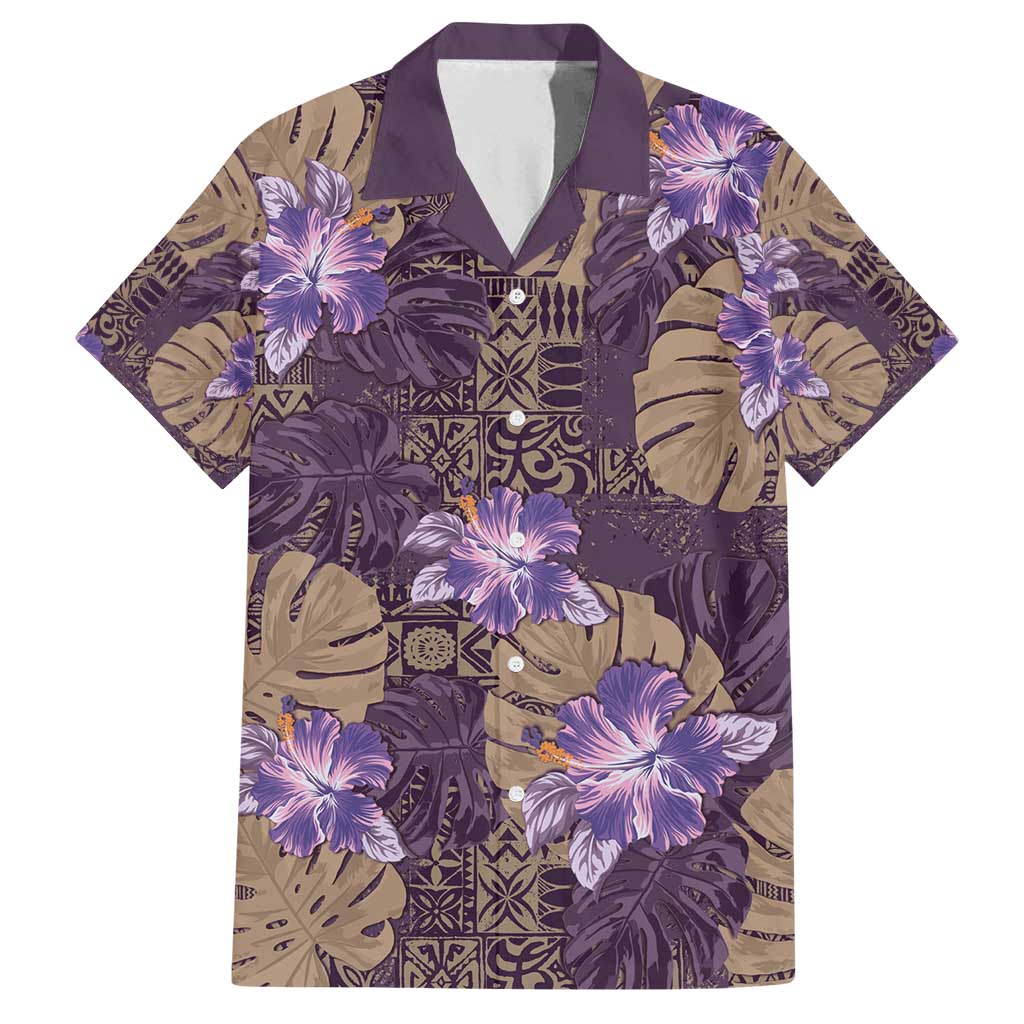 Hawaii Family Matching Summer Maxi Dress and Hawaiian Shirt Purple Polynesian Monstera Patterns - Polynesian Pride