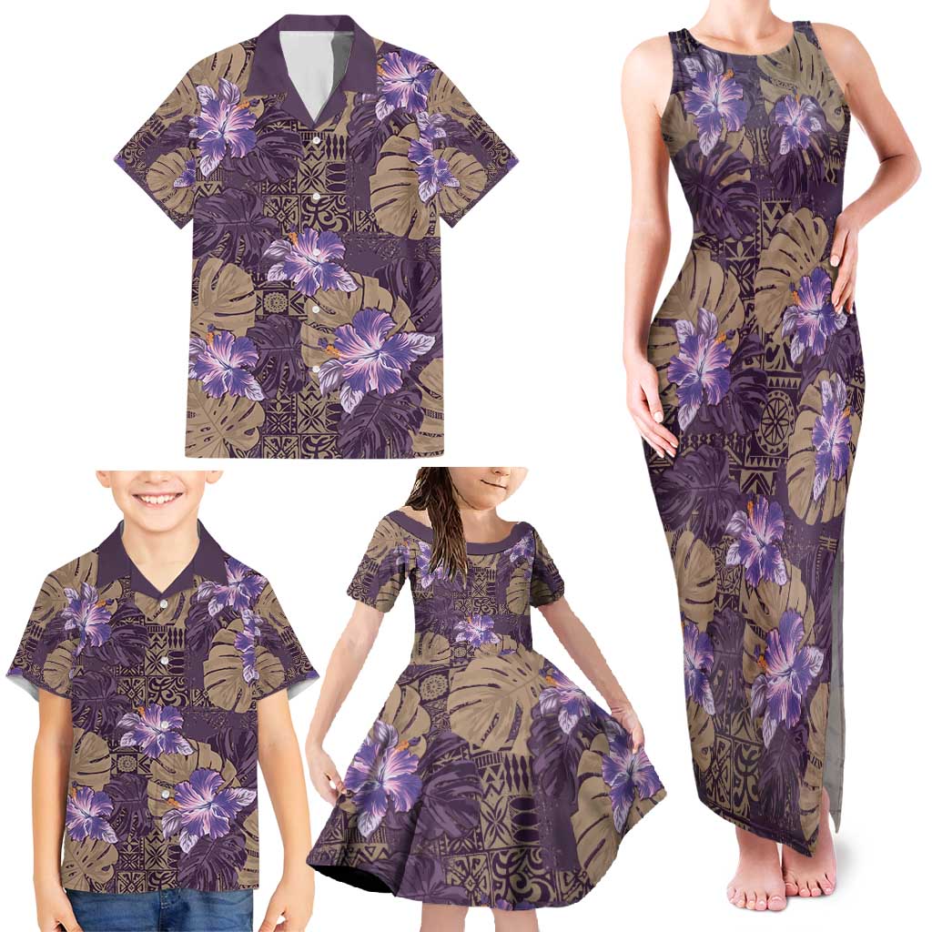 Hawaii Family Matching Tank Maxi Dress and Hawaiian Shirt Purple Polynesian Monstera Patterns DT05 - Polynesian Pride