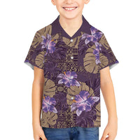 Hawaii Family Matching Tank Maxi Dress and Hawaiian Shirt Purple Polynesian Monstera Patterns DT05 Son's Shirt Purple - Polynesian Pride