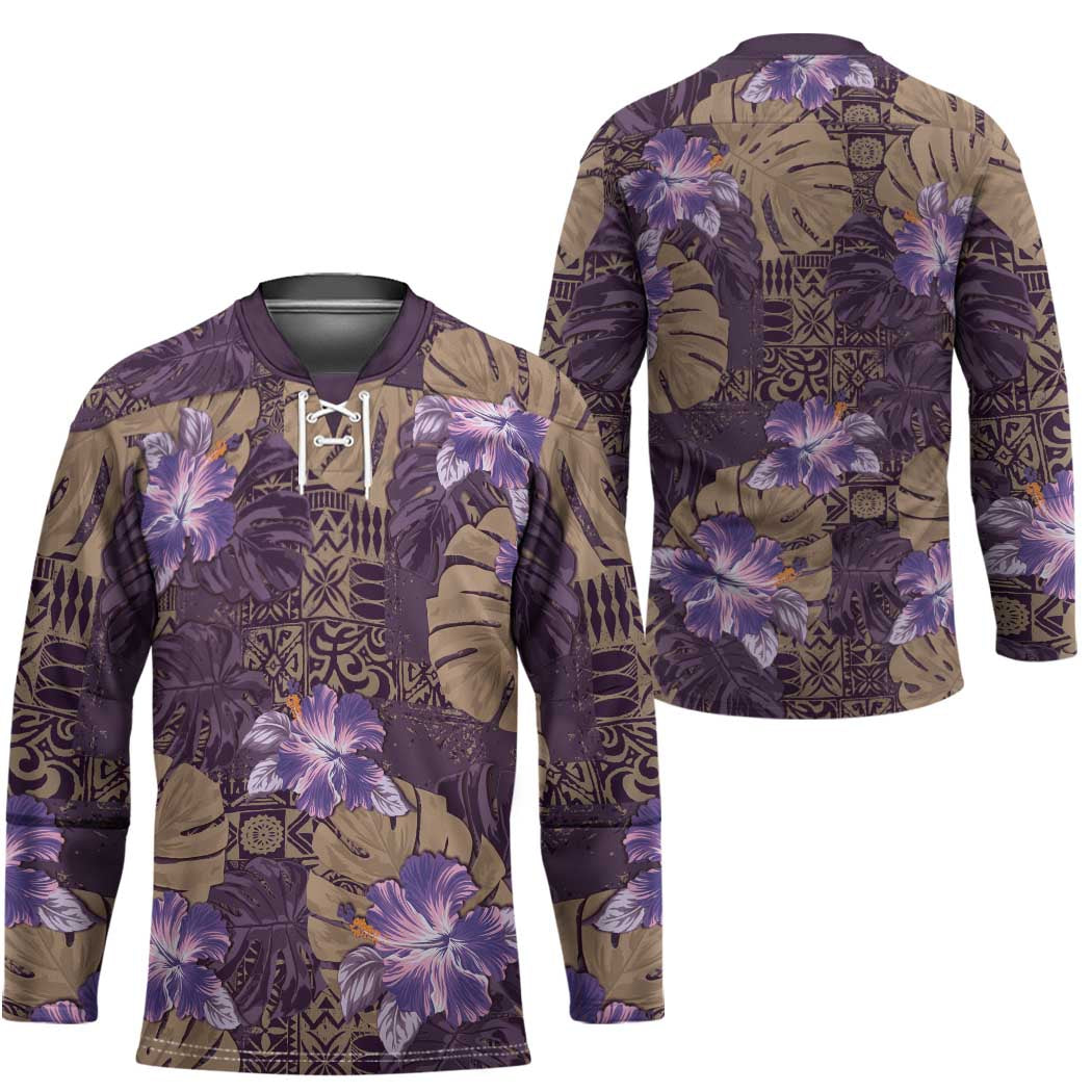 Hawaii Hockey Jersey Purple Polynesian Monstera Patterns - Polynesian Pride