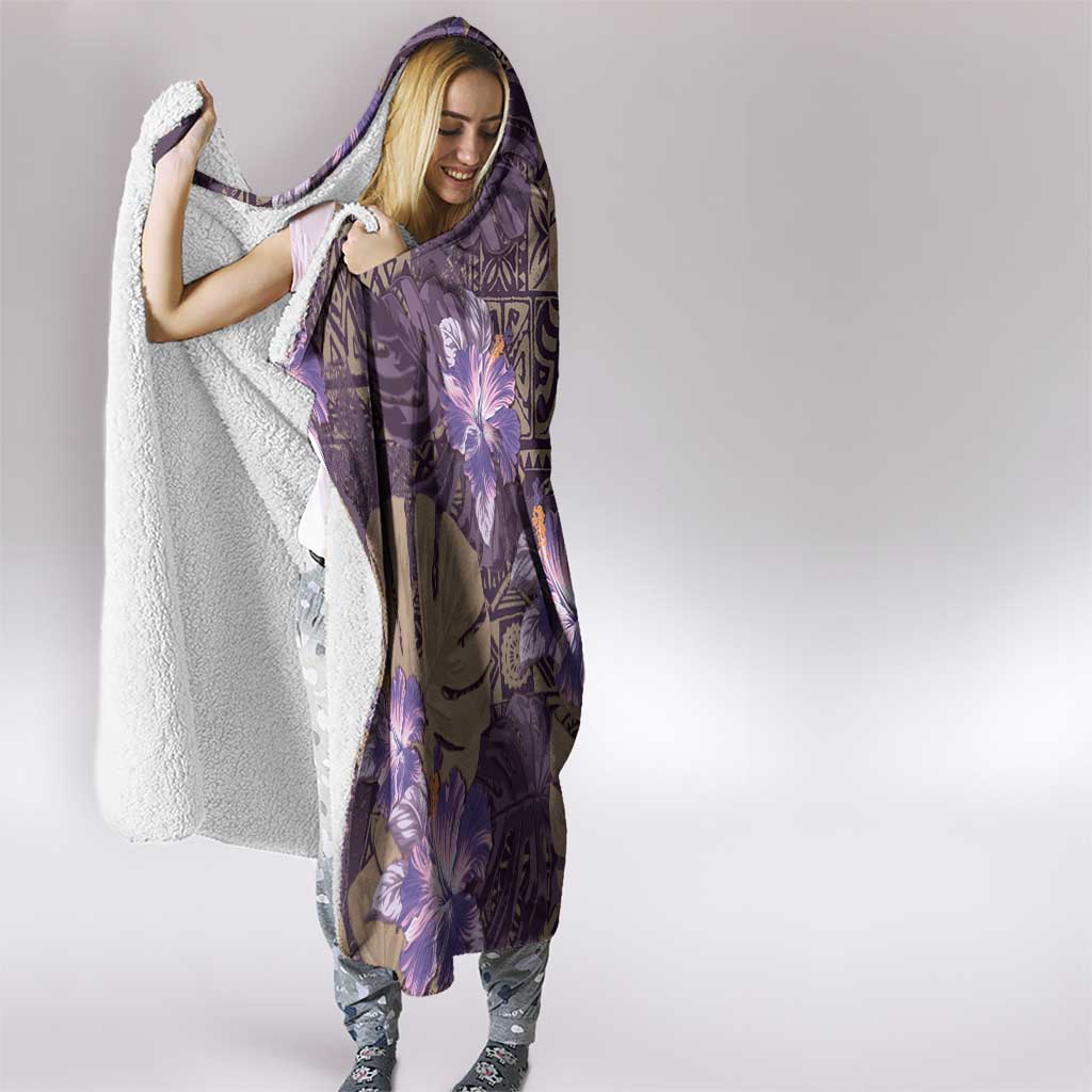 Hawaii Hooded Blanket Purple Polynesian Monstera Patterns - Polynesian Pride