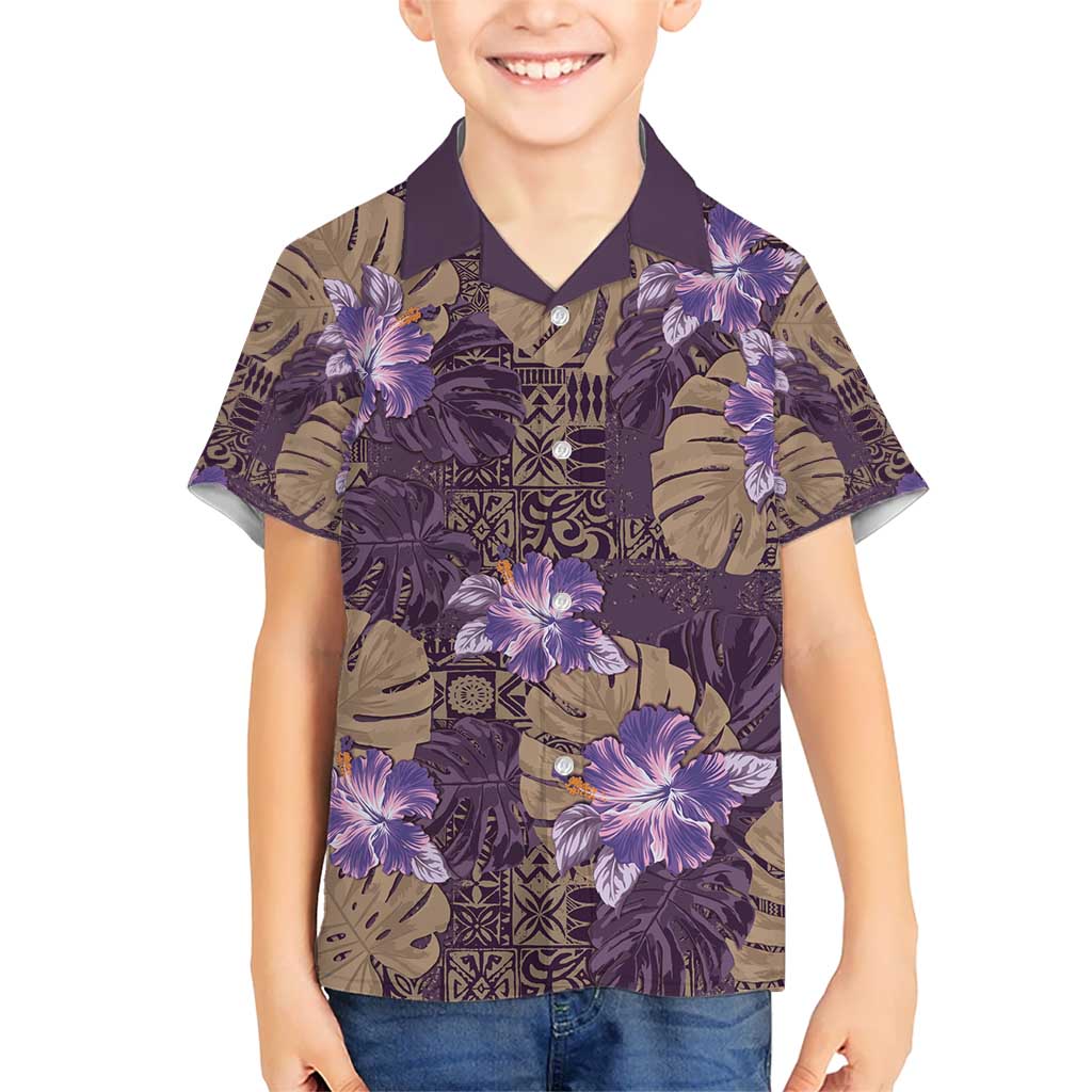 Hawaii Kid Hawaiian Shirt Purple Polynesian Monstera Patterns DT05 Kid Purple - Polynesian Pride