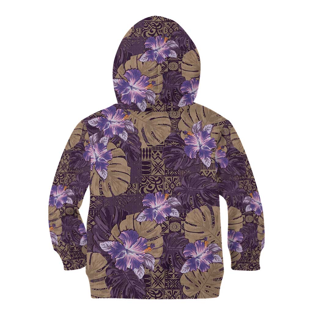 Hawaii Kid Hoodie Purple Polynesian Monstera Patterns DT05 - Polynesian Pride