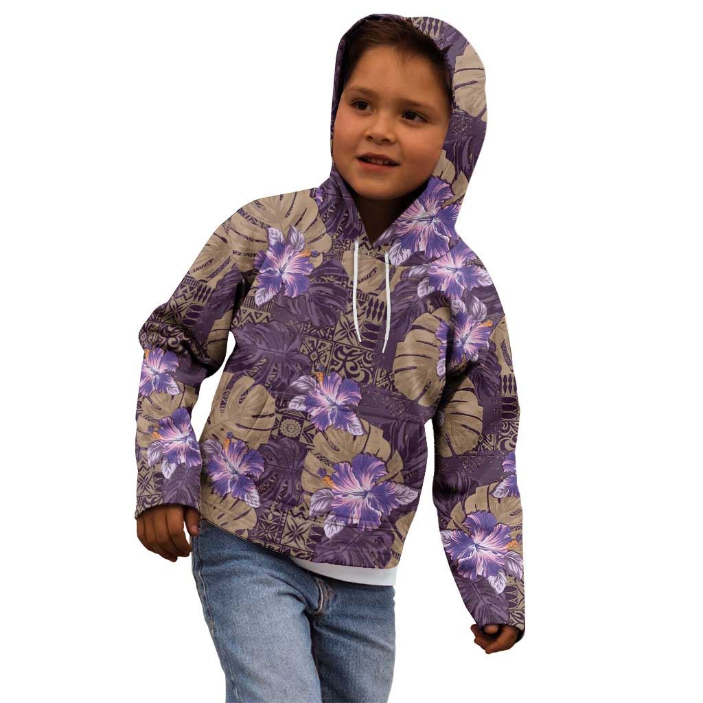 Hawaii Kid Hoodie Purple Polynesian Monstera Patterns DT05 - Polynesian Pride