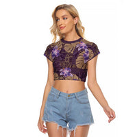 Hawaii Raglan Cropped T Shirt Purple Polynesian Monstera Patterns DT05 Female Purple - Polynesian Pride