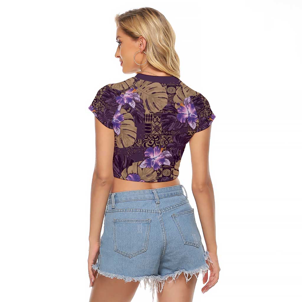 Hawaii Raglan Cropped T Shirt Purple Polynesian Monstera Patterns DT05 - Polynesian Pride