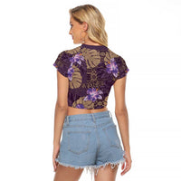 Hawaii Raglan Cropped T Shirt Purple Polynesian Monstera Patterns DT05 - Polynesian Pride