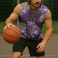 Hawaii Sleeveless Zip Hoodie Purple Polynesian Monstera Patterns - Polynesian Pride