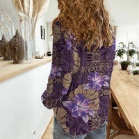Hawaii Women Casual Shirt Purple Polynesian Monstera Patterns - Polynesian Pride