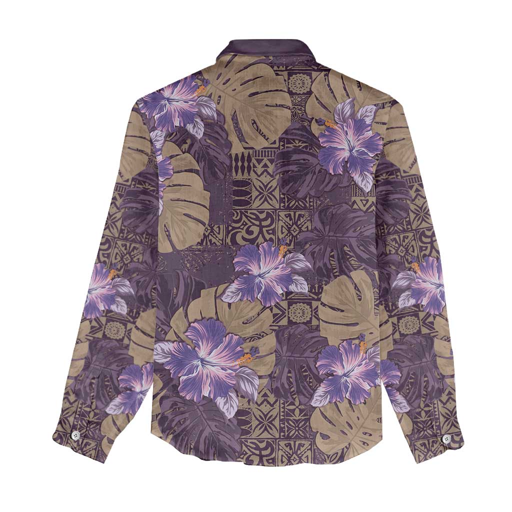 Hawaii Women Casual Shirt Purple Polynesian Monstera Patterns - Polynesian Pride