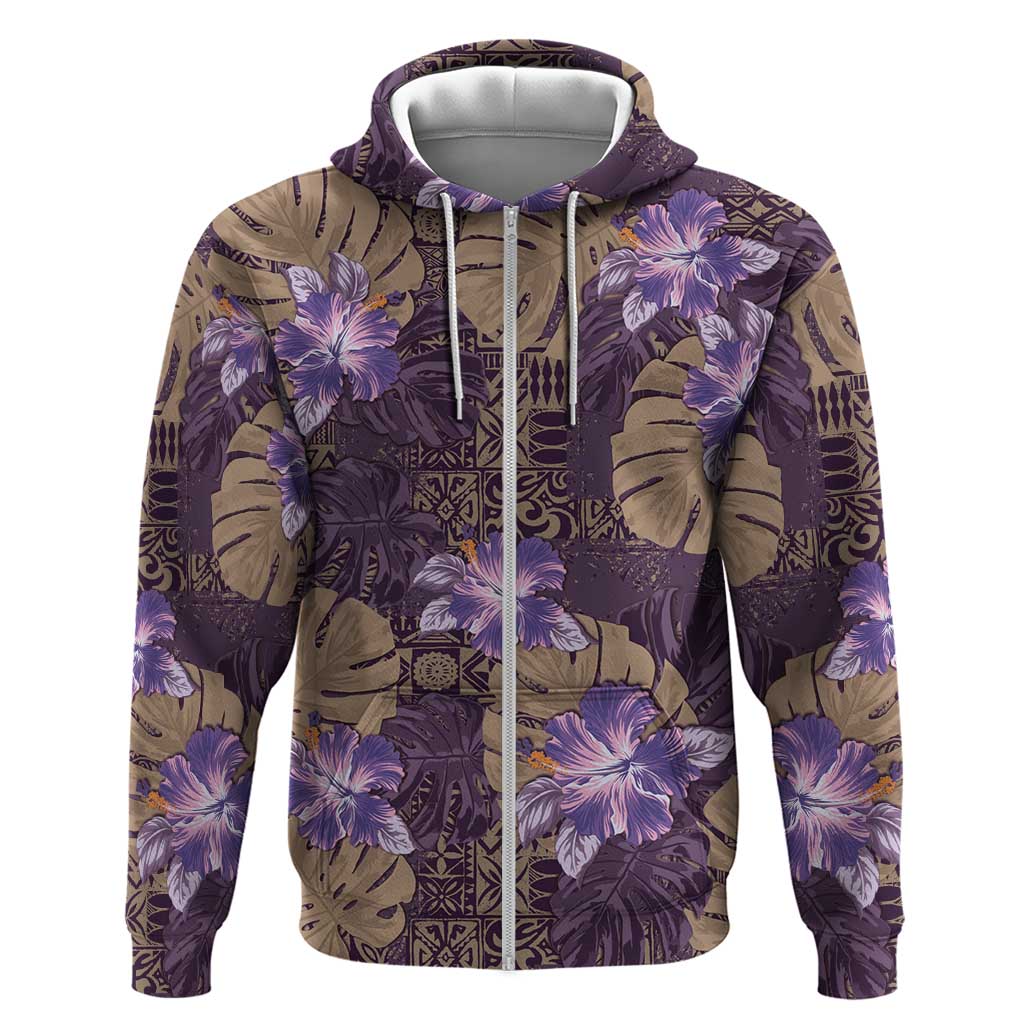 Hawaii Zip Hoodie Purple Polynesian Monstera Patterns DT05 Zip Hoodie Purple - Polynesian Pride