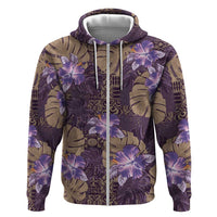 Hawaii Zip Hoodie Purple Polynesian Monstera Patterns DT05 Zip Hoodie Purple - Polynesian Pride