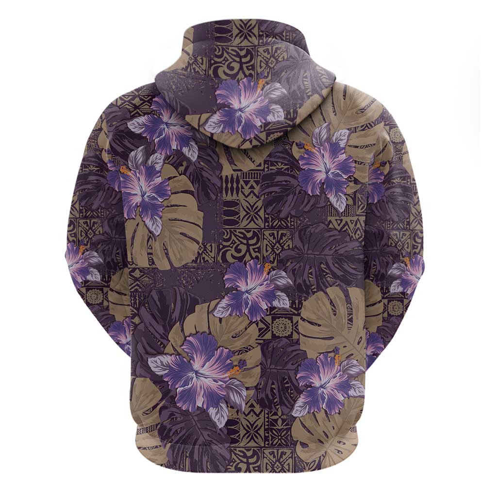 Hawaii Zip Hoodie Purple Polynesian Monstera Patterns DT05 - Polynesian Pride