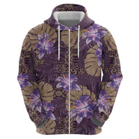 Hawaii Zip Hoodie Purple Polynesian Monstera Patterns DT05 - Polynesian Pride