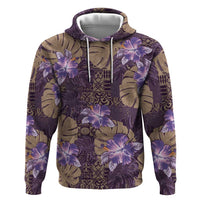 Hawaii Zip Hoodie Purple Polynesian Monstera Patterns DT05 Pullover Hoodie Purple - Polynesian Pride