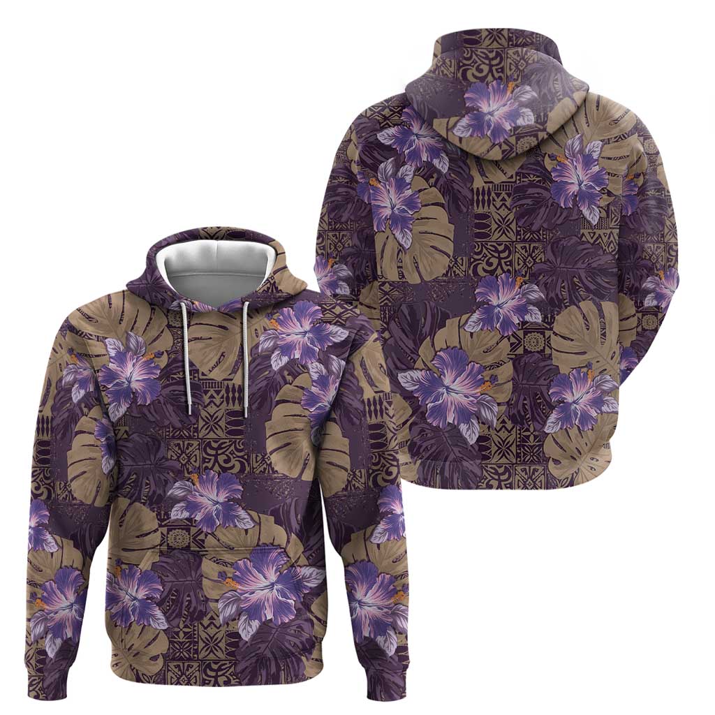 Hawaii Zip Hoodie Purple Polynesian Monstera Patterns DT05 - Polynesian Pride