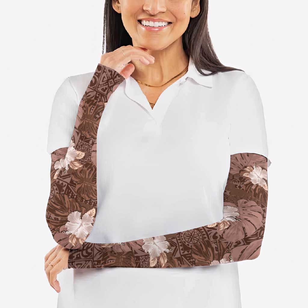 Hawaii Arm Sleeves Brown Polynesian Monstera Patterns - Polynesian Pride